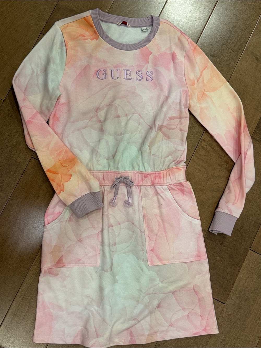 GUESS Pastel Pink Lavender Floral Sweatshirt Dress